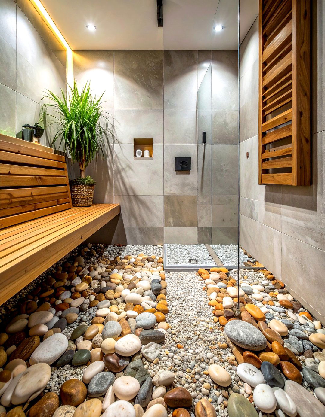 Pebble stone floor - 30 townhouse bathroom ideas