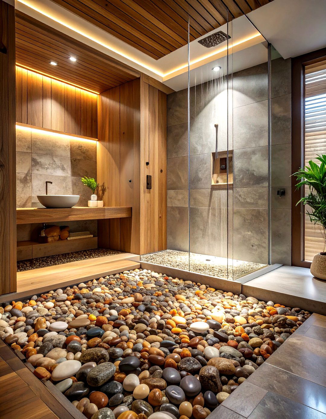 Pebble stone floor - 30 non-slip bathroom floor ideas