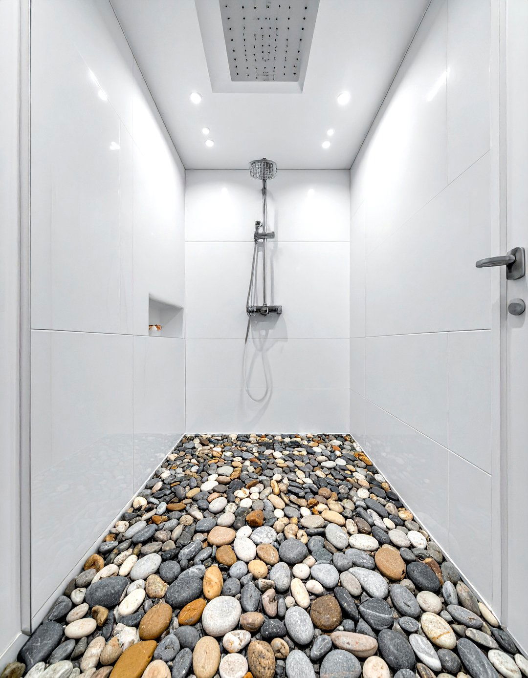 Pebble tile floor - 30 coastal bathroom ideas