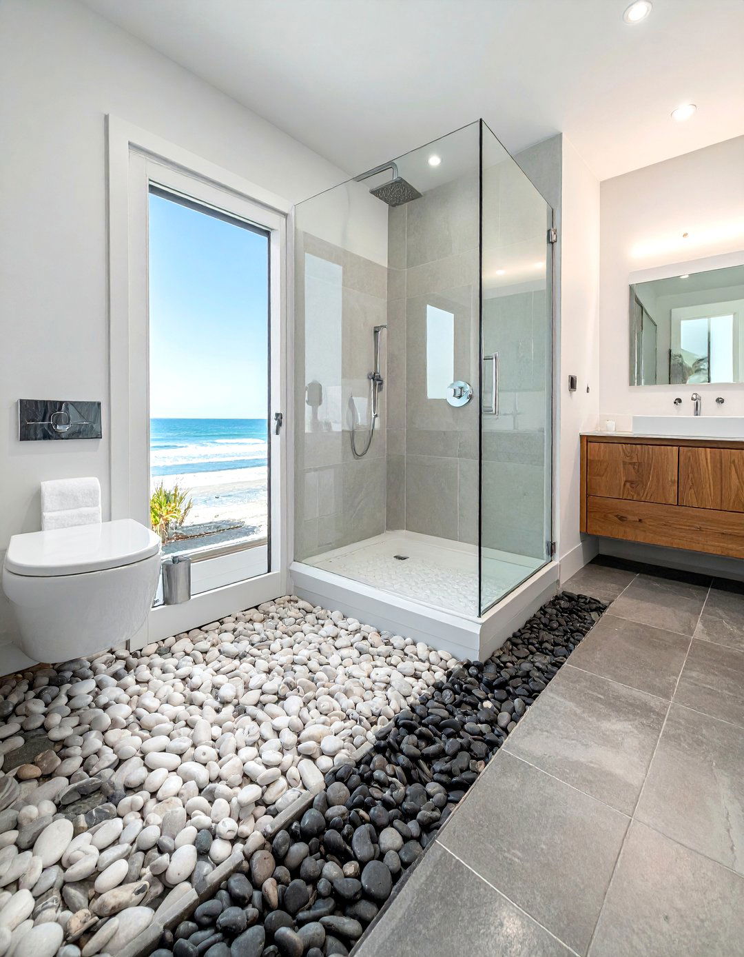 Pebble tile flooring - 30 beach house bathroom ideas