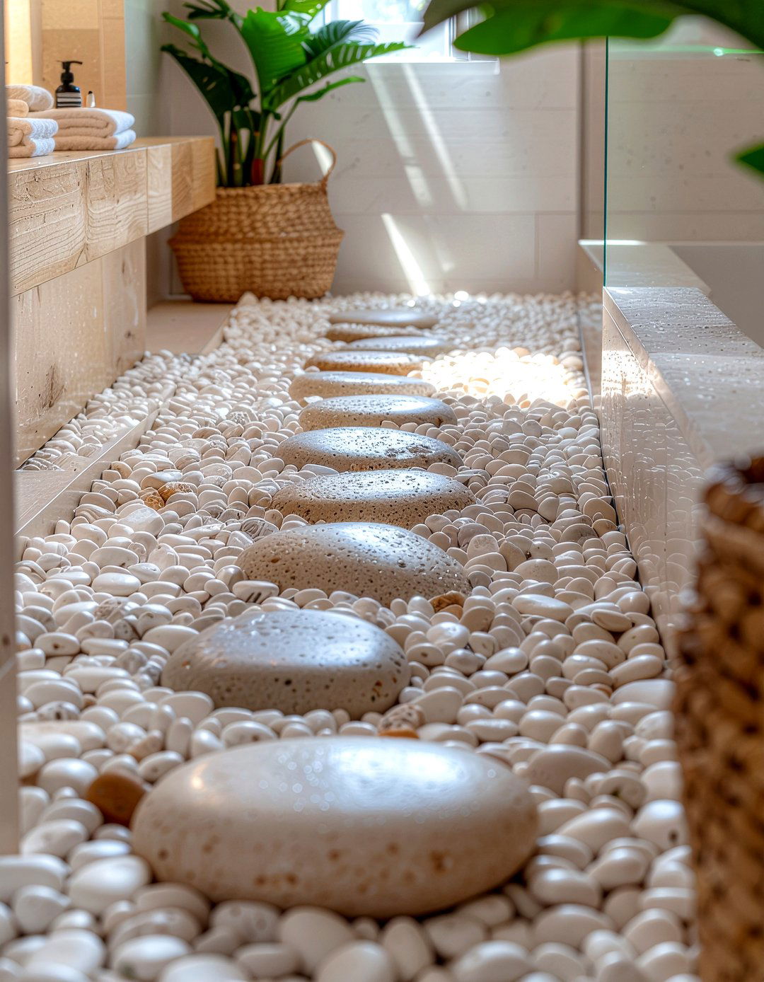 Pebbled Shower Floor - 30 minimalist bathroom ideas