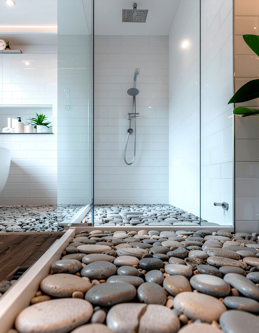 Pebbled Shower Floor - 30 bathroom finishing touch ideas