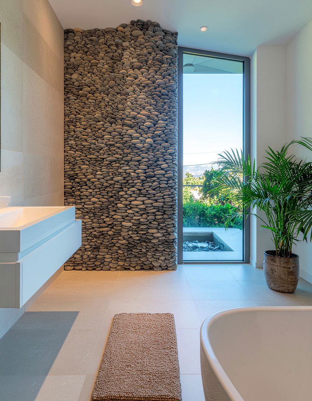 Pebblestone Wall - 30 bathroom focal wall ideas