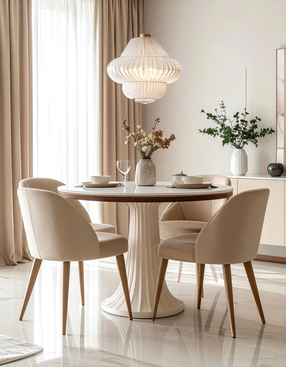 Pedestal Beige Table Set - 30 beige dining room furniture ideas