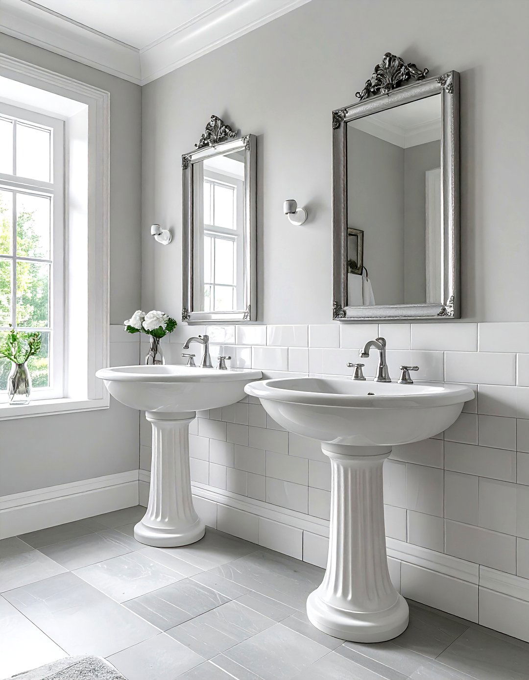 Pedestal sink pair - 30 decor symmetry ideas