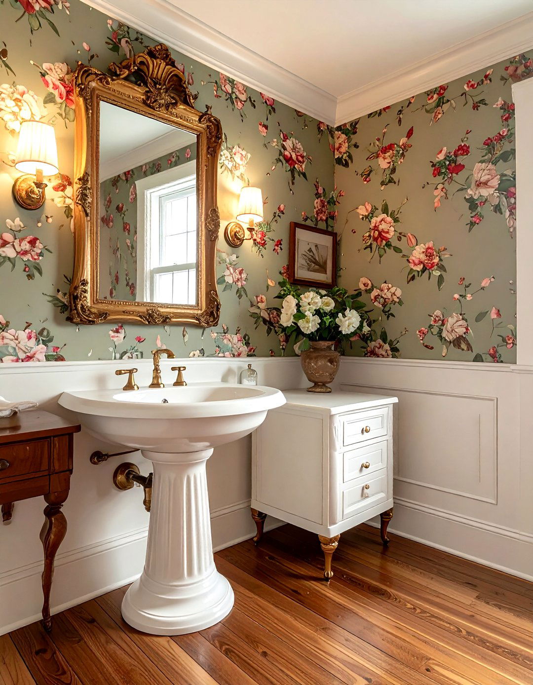 Pedestal sink powder room - 30 bathroom furniture layout