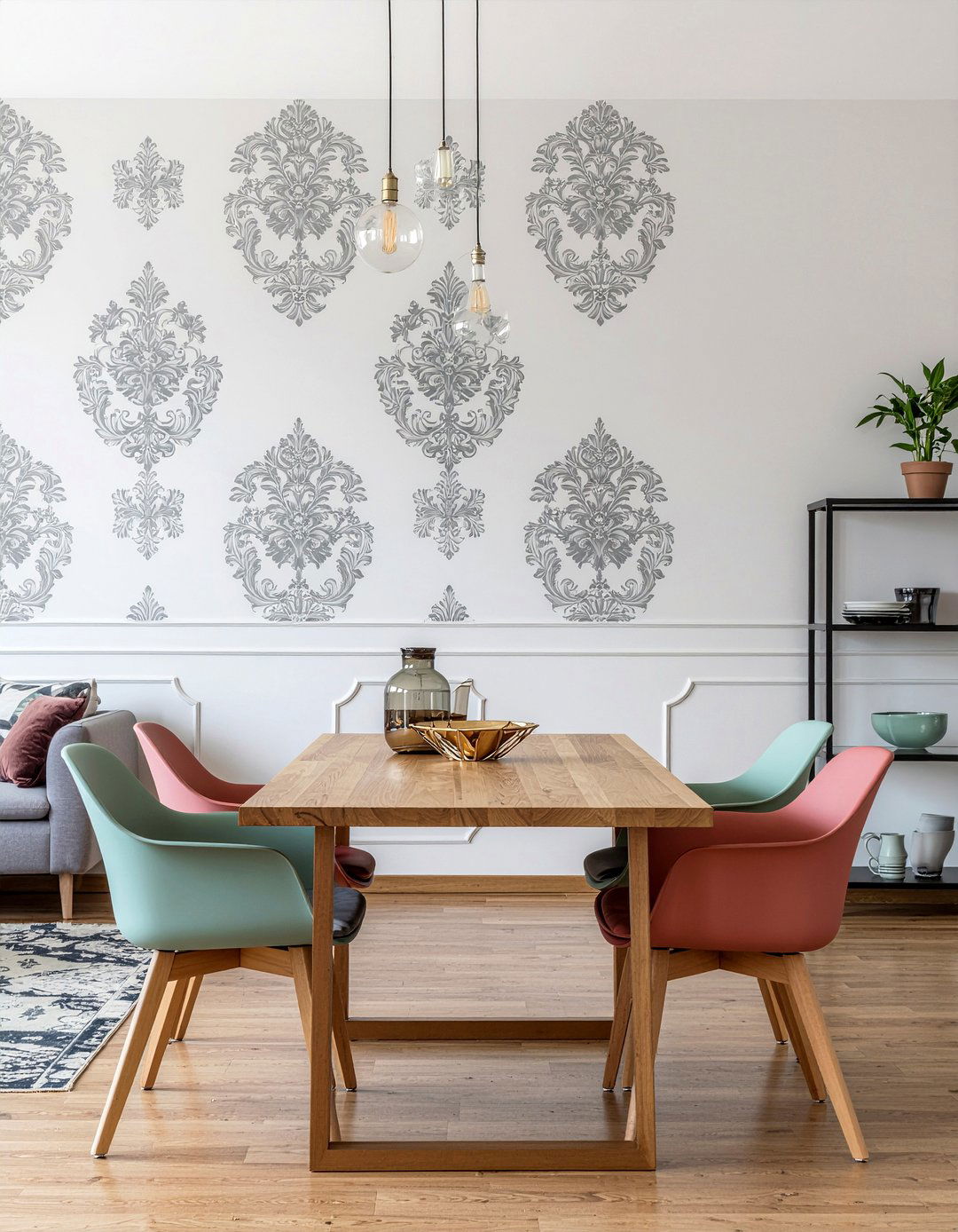 Peel and stick damask wallpaper - 30 damask wallpaper dining room ideas