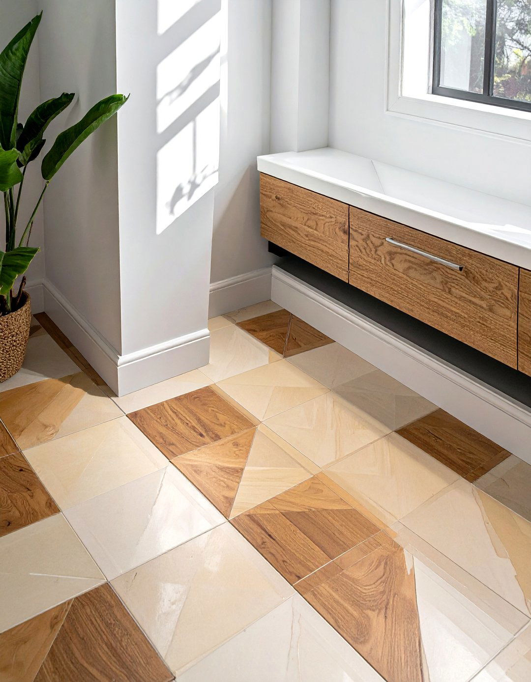 Peel and stick floor tile - 30 bathroom weekend project ideas