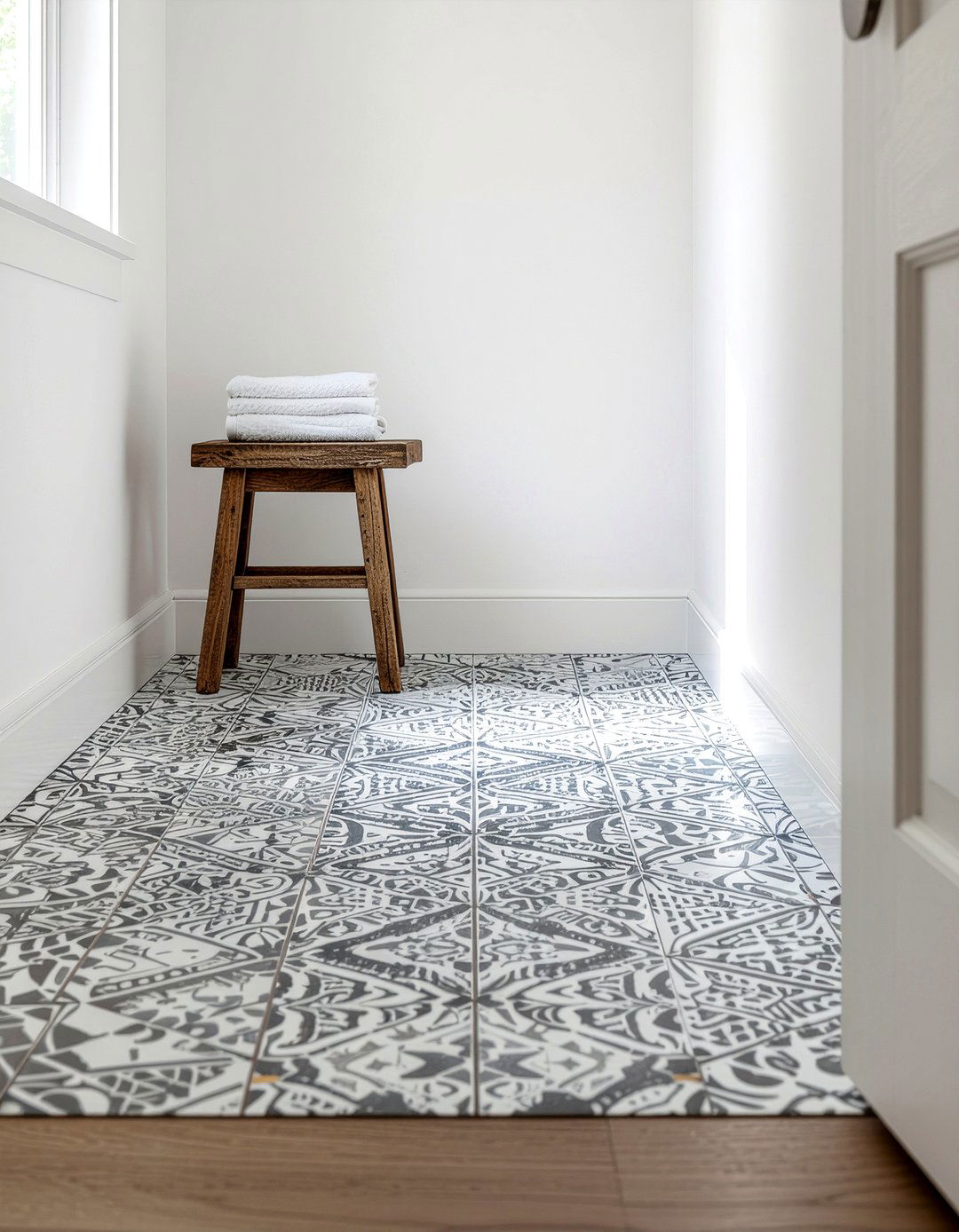 Peel and stick floor tile - 30 bathroom glow-up ideas