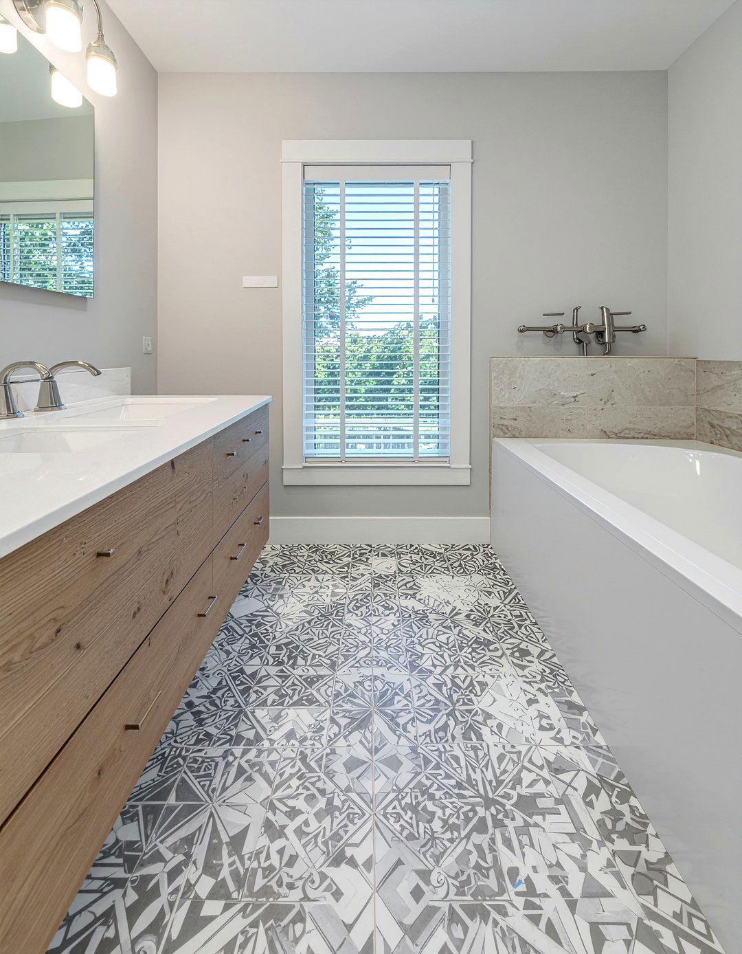 Peel and stick floor tile - 30 bathroom one-day project ideas