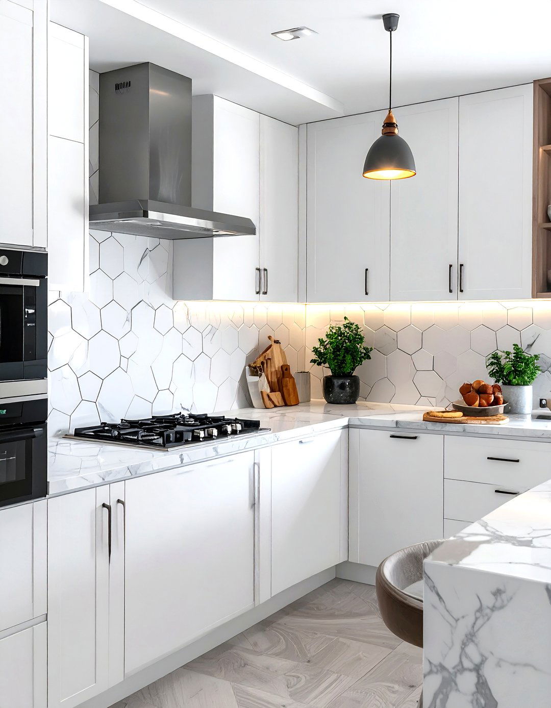 Peel and stick hexagon tile - 30 hexagon tile kitchen backsplash ideas