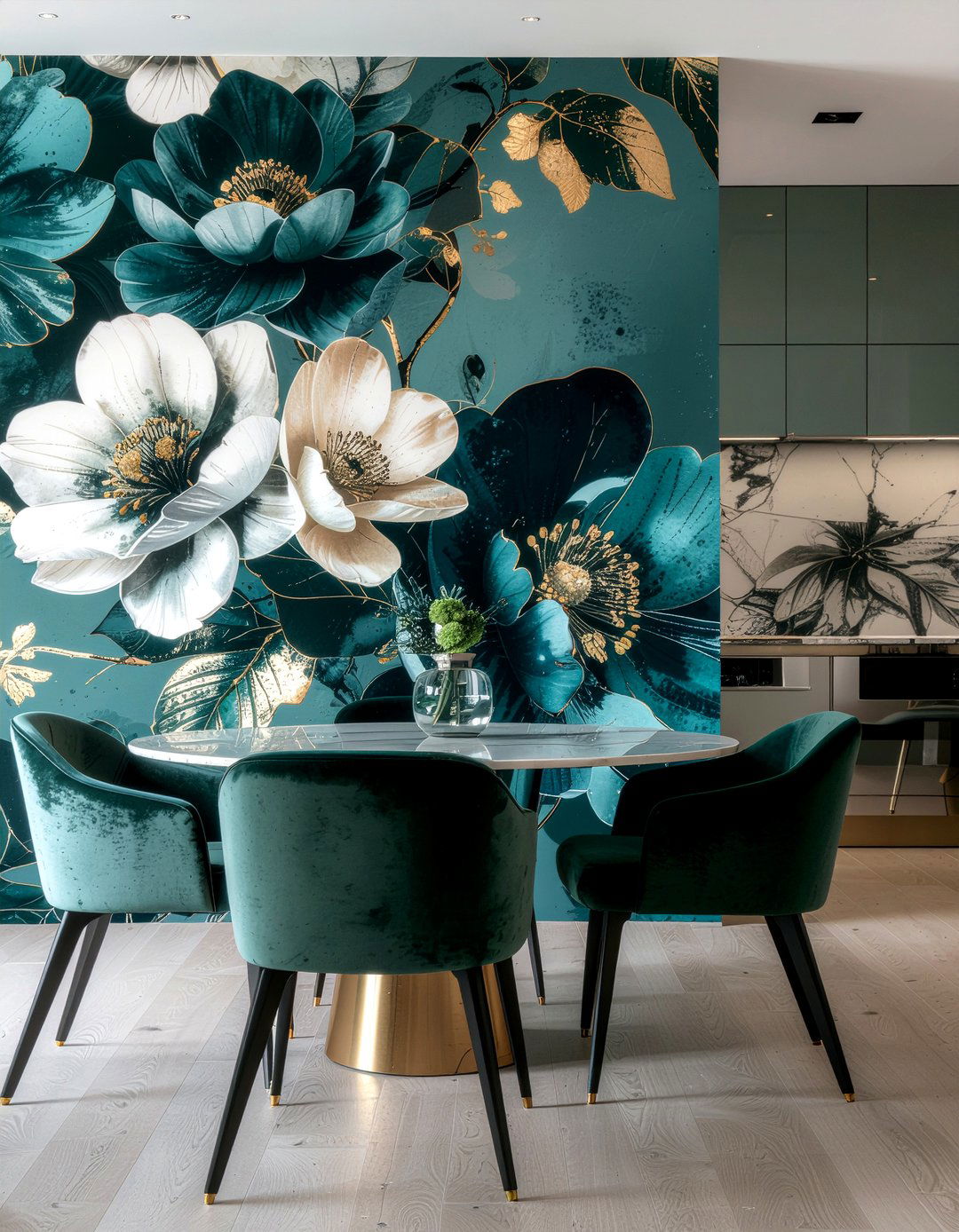 Peel and stick wallpaper accent wall - 30 DIY dining room ideas