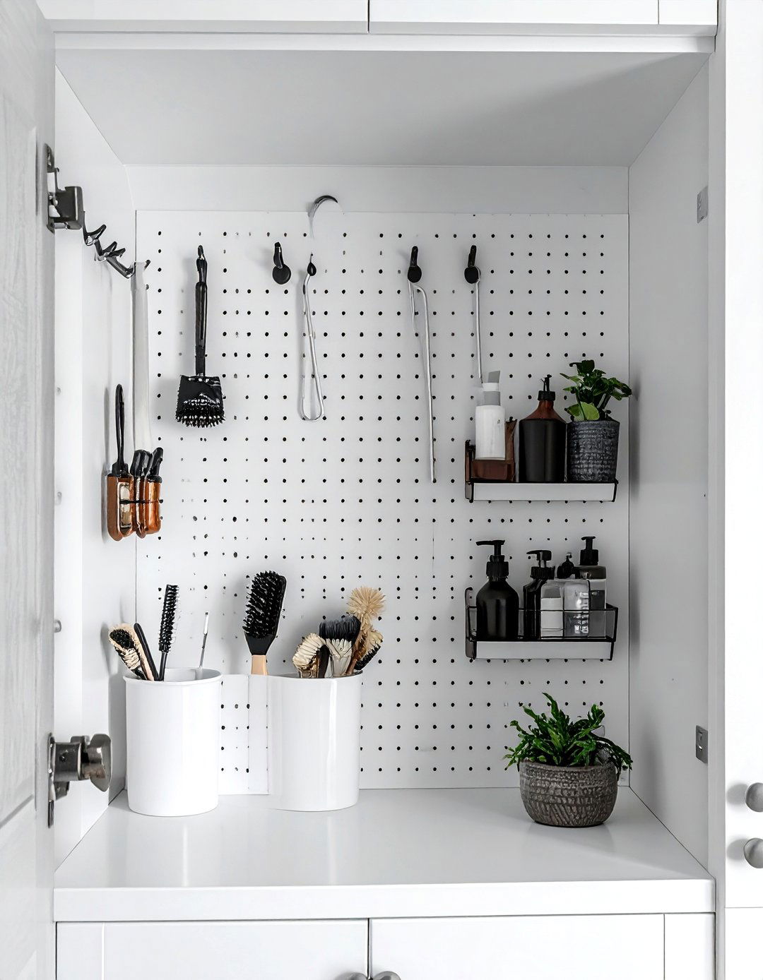 Pegboard Cabinet Door - 30 bathroom cabinet storage ideas
