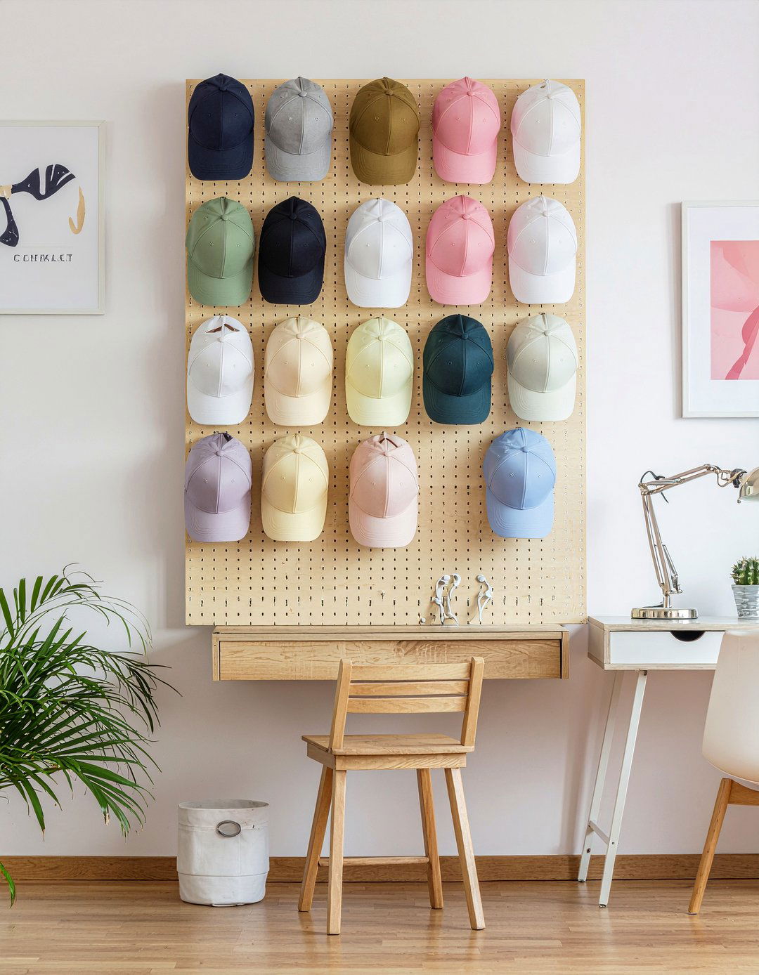 Pegboard Hat Wall - 30 bedroom hat storage ideas