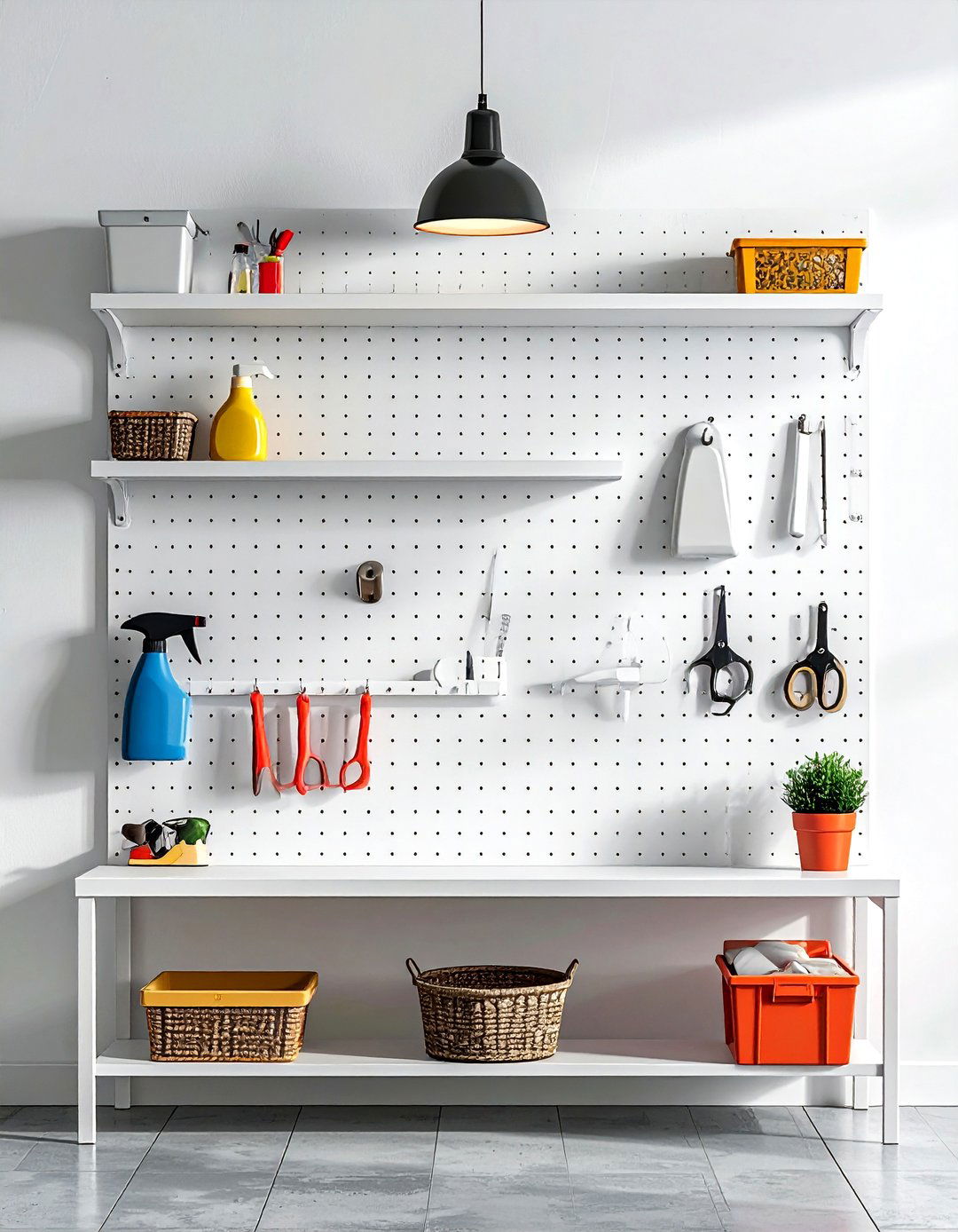 Pegboard Shelving System - 30 laundry room shelving ideas