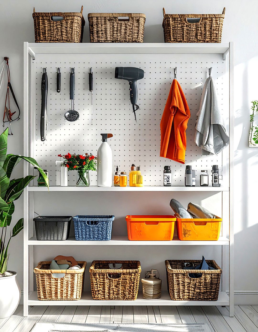 Pegboard Storage Wall - 30 bathroom hanging storage ideas