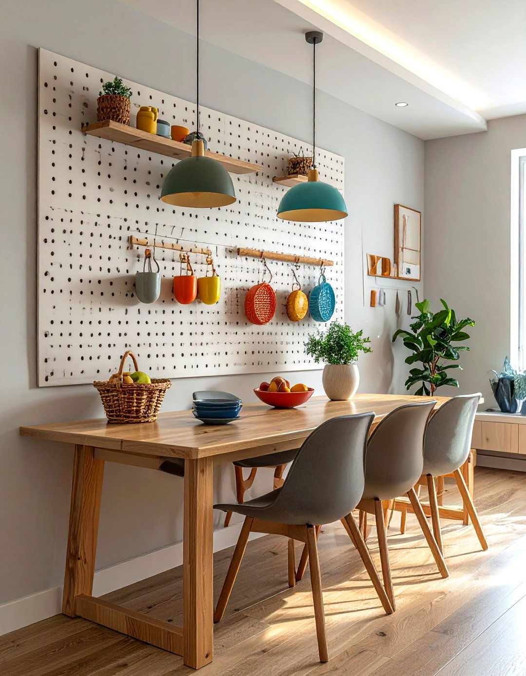 Pegboard Wall Organizer - 30 dining room hanging storage ideas
