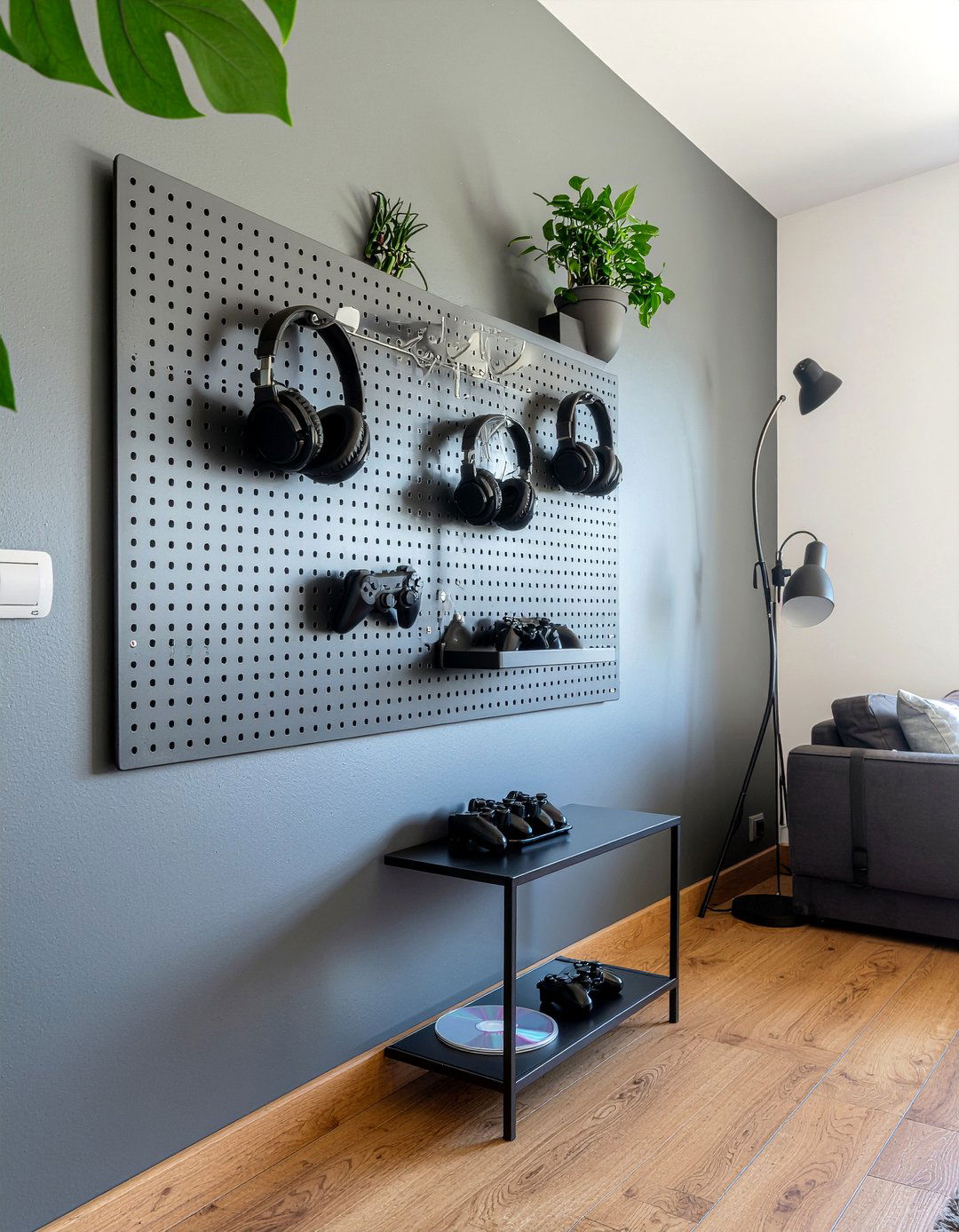 Pegboard Wall Organizer - 30 game room living room ideas