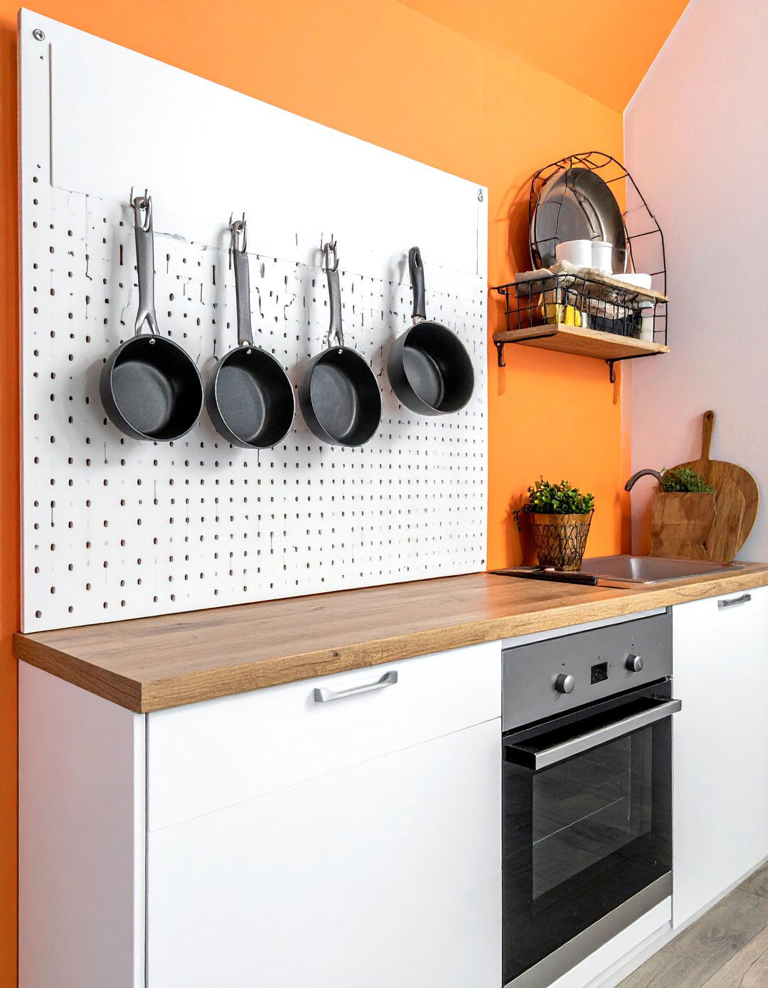 Pegboard Wall Storage - 30 temporary kitchen ideas