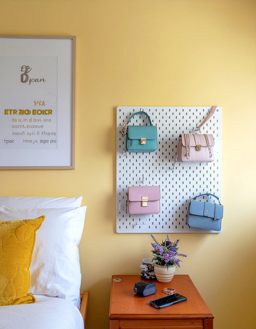 Pegboard for bag display - 30 bedroom bag storage ideas