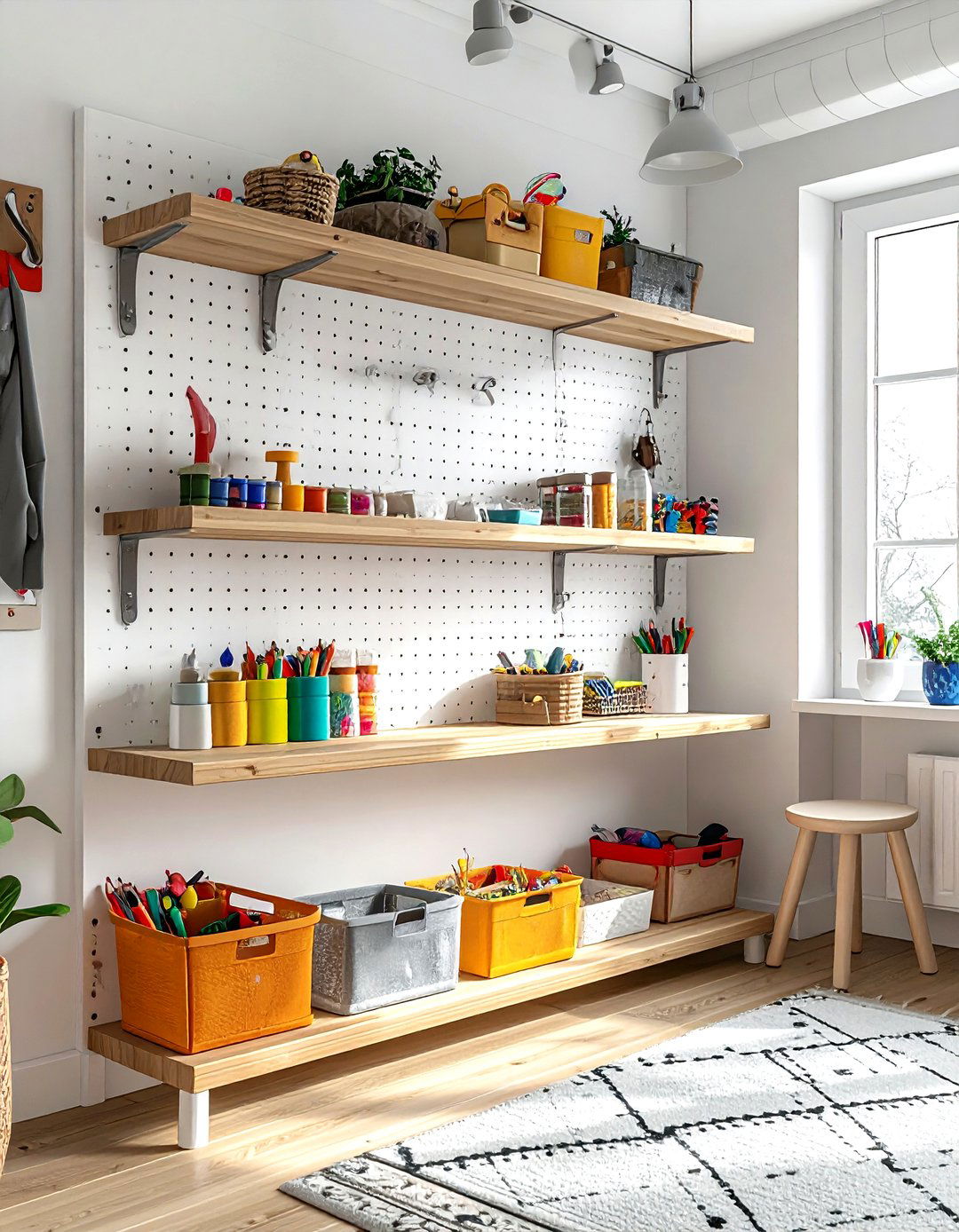 Pegboard organizer - 30 kid-friendly decor ideas