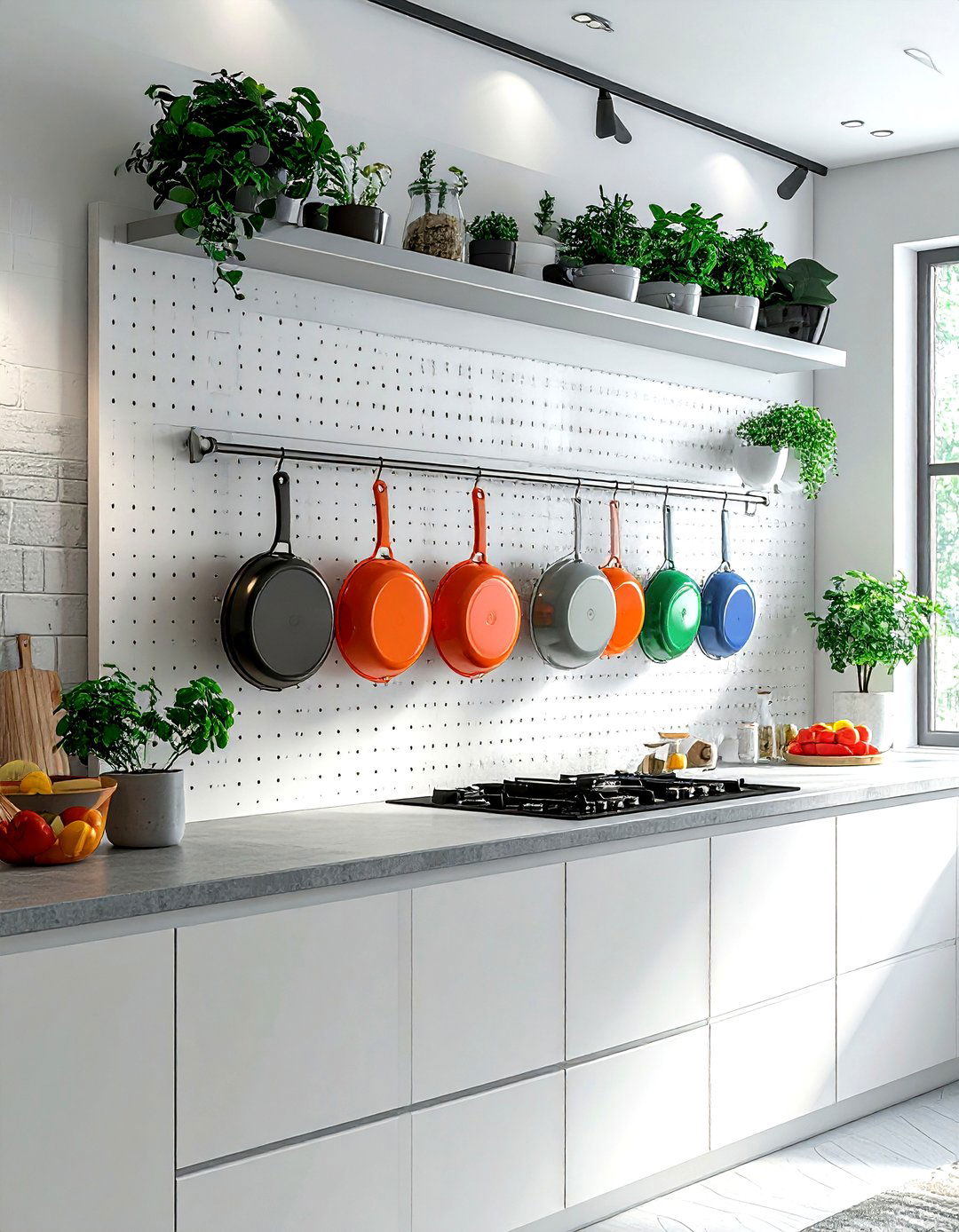 Pegboard pot rack - 30 kitchen pot rack ideas