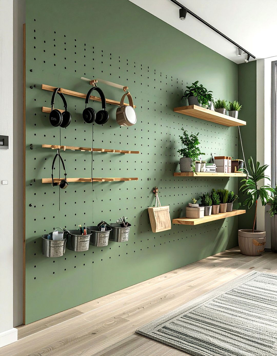 Pegboard wall - 30 living room wall storage ideas