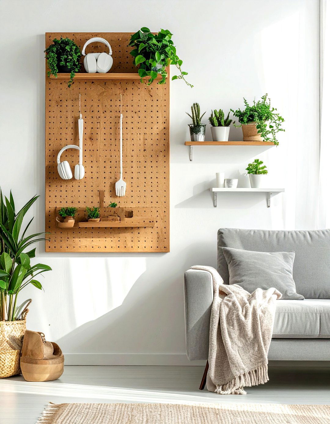 Pegboard wall organizer - 30 living room hanging storage ideas
