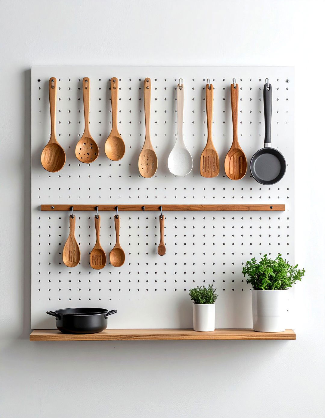 Pegboard wall organizer - 30 rental kitchen ideas