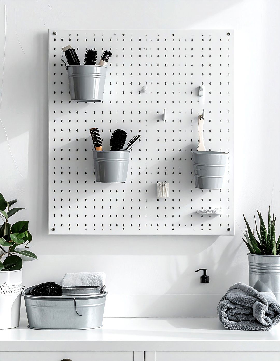 Pegboard wall organizer - 30 bathroom storage hacks