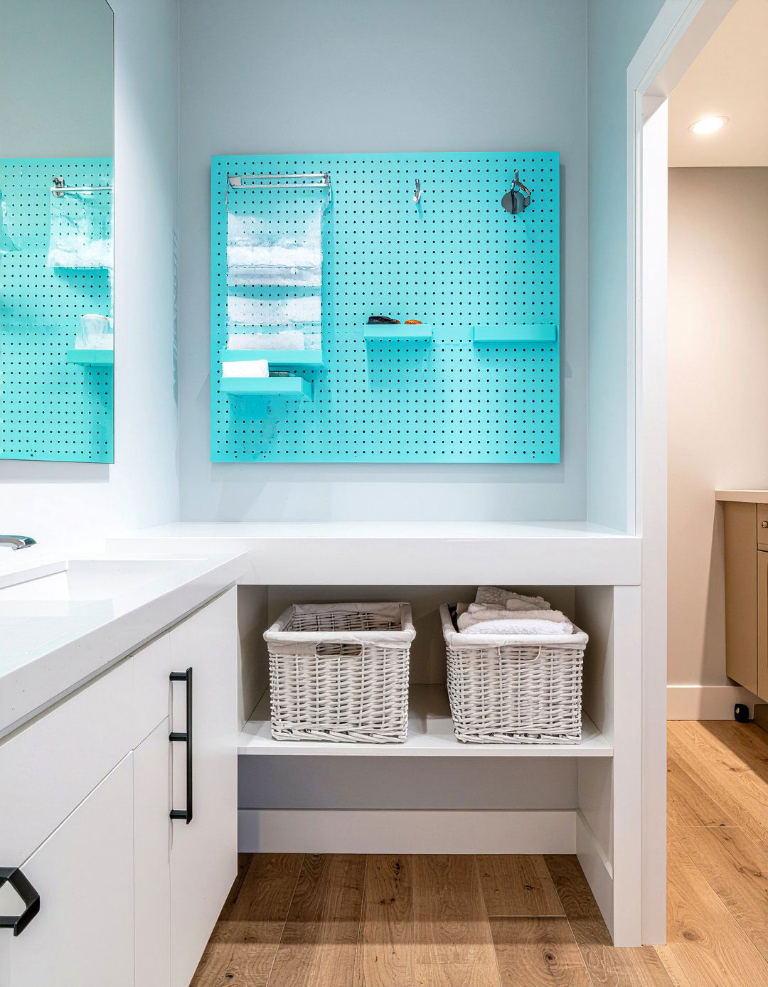 Pegboard wall storage - 30 bathroom clutter-free ideas