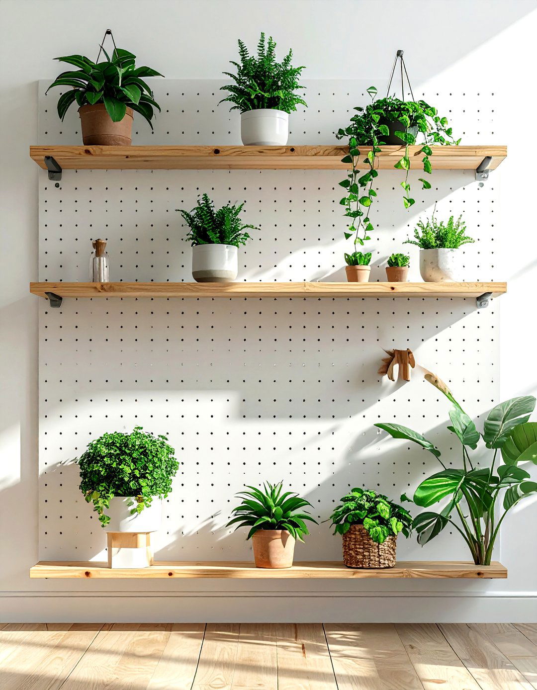 Pegboard wall system - 30 living room wall shelving ideas