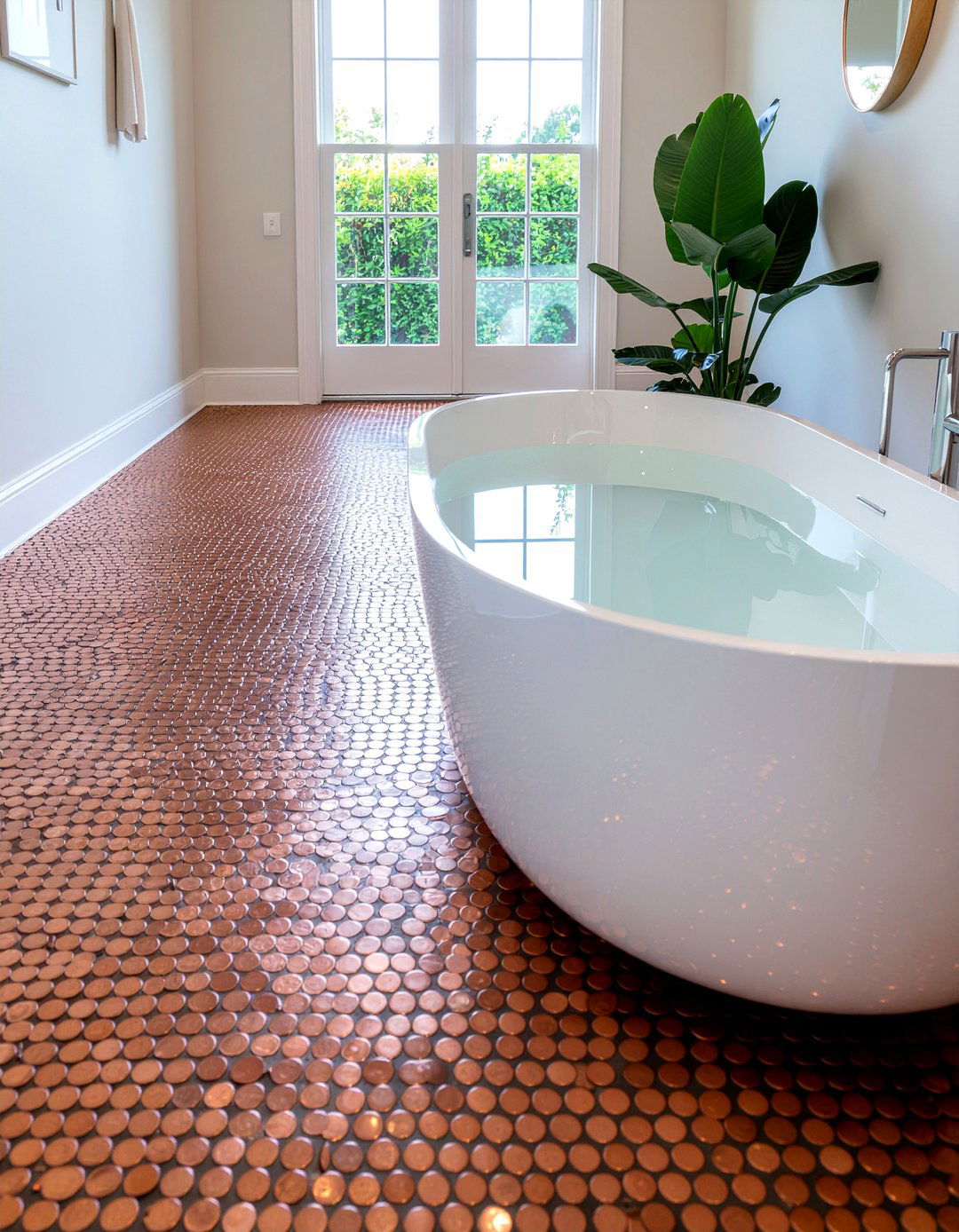 Penny Floor - 30 recycled material bathroom ideas