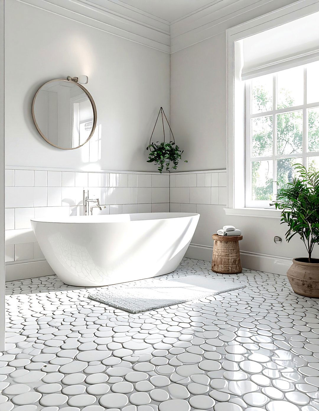 Penny Tile Flooring - 30 modern farmhouse bathroom ideas