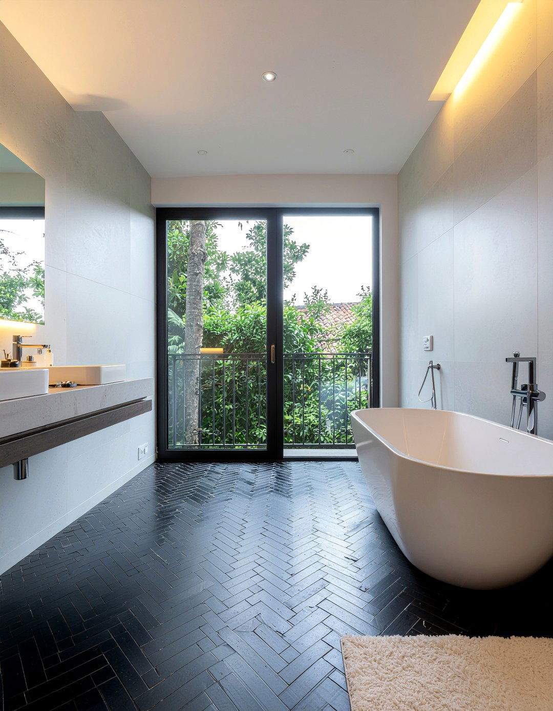 Penny tile and large format tile - 30 mixed tile bathroom ideas