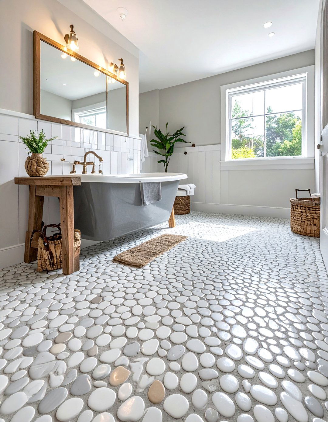 Penny tile floor - 30 Cape Cod bathroom ideas