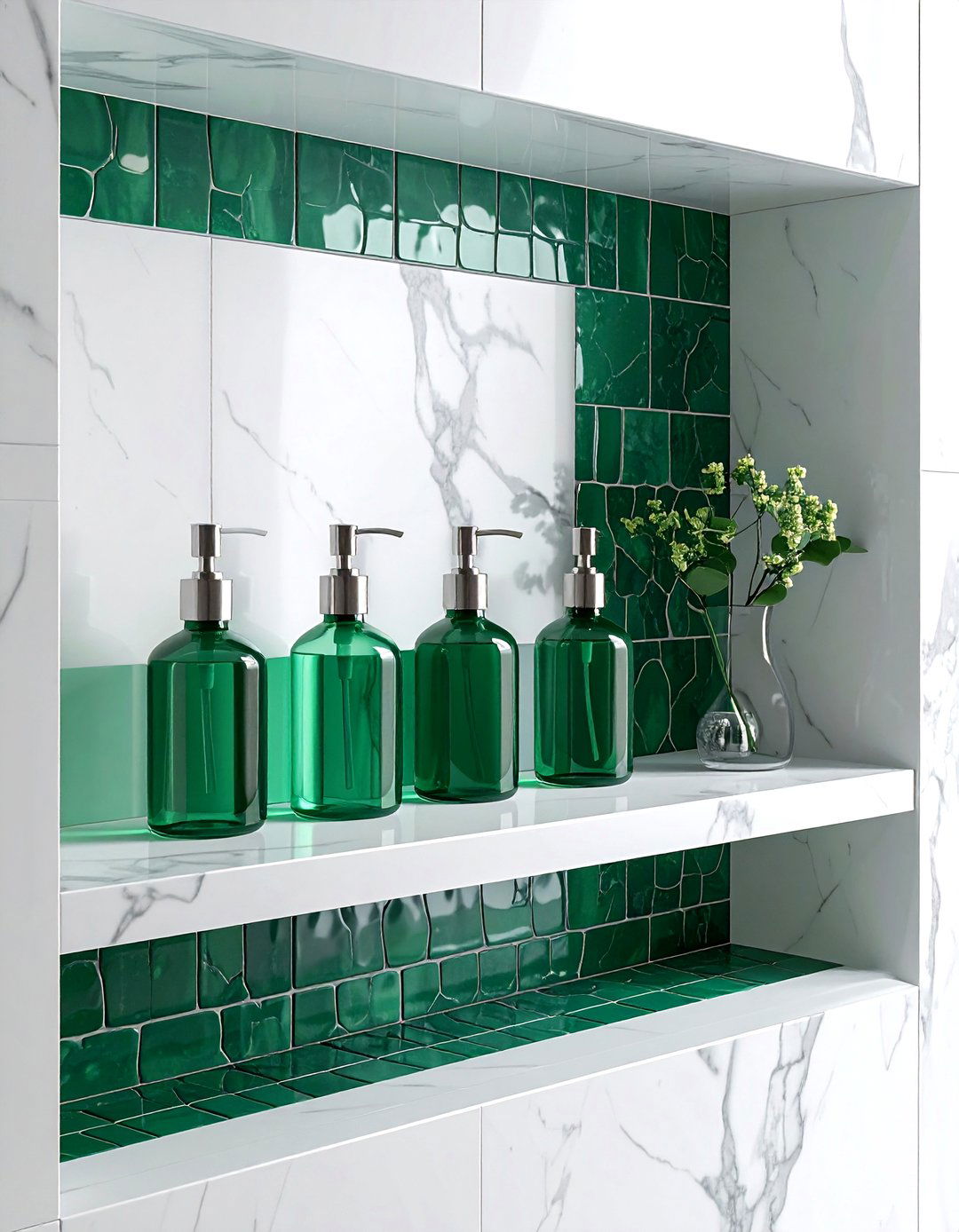 Penny tile shower niche - 30 penny tile bathroom ideas