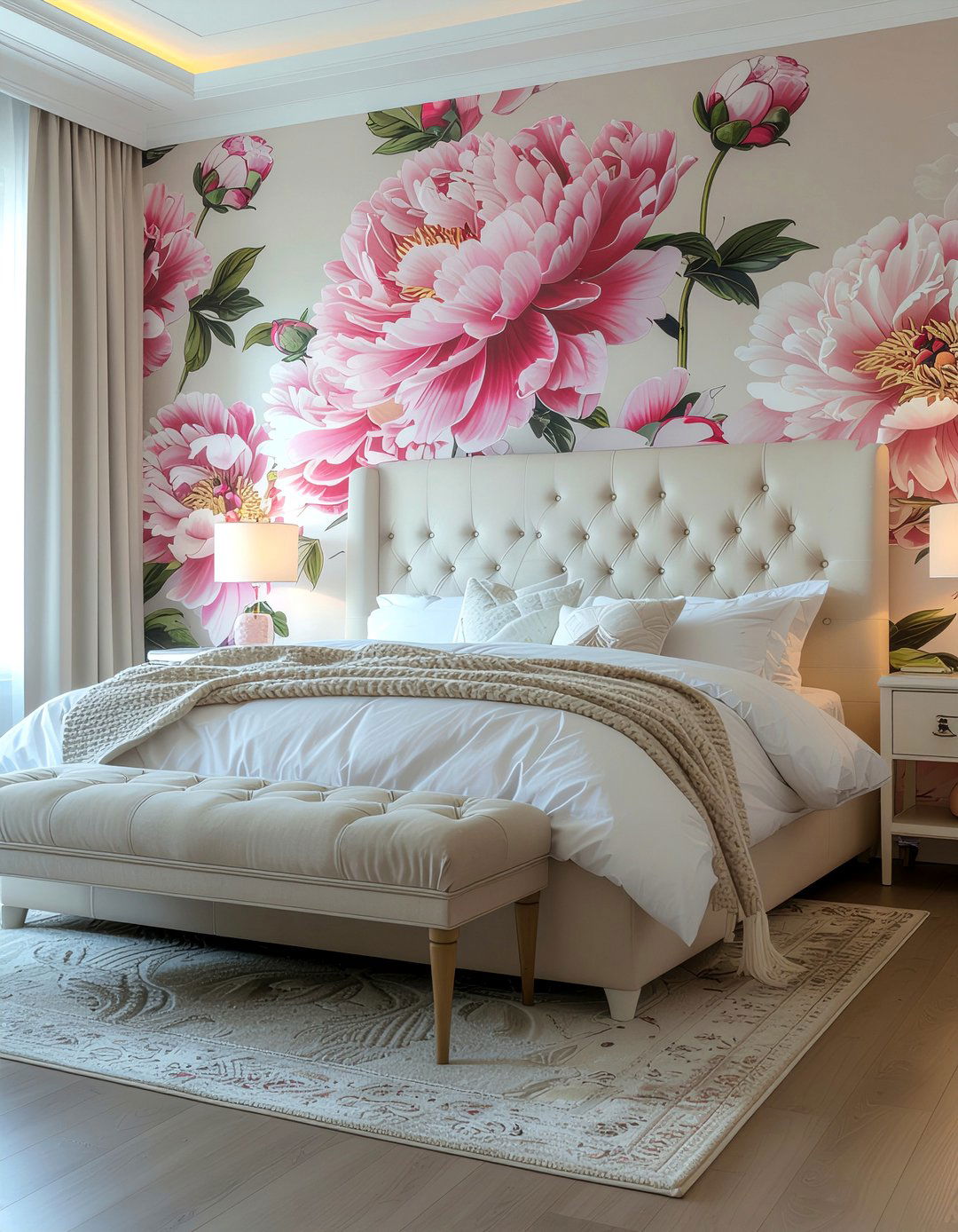 Peony flower wallpaper - 30 floral themed bedroom ideas