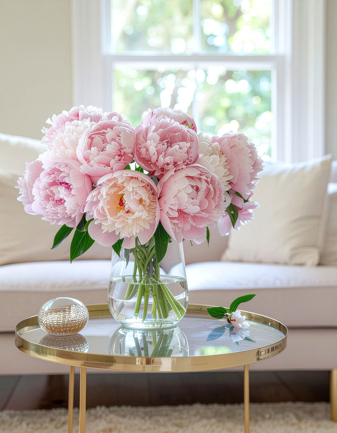 Peony glass vase - 30 living room flower arrangements