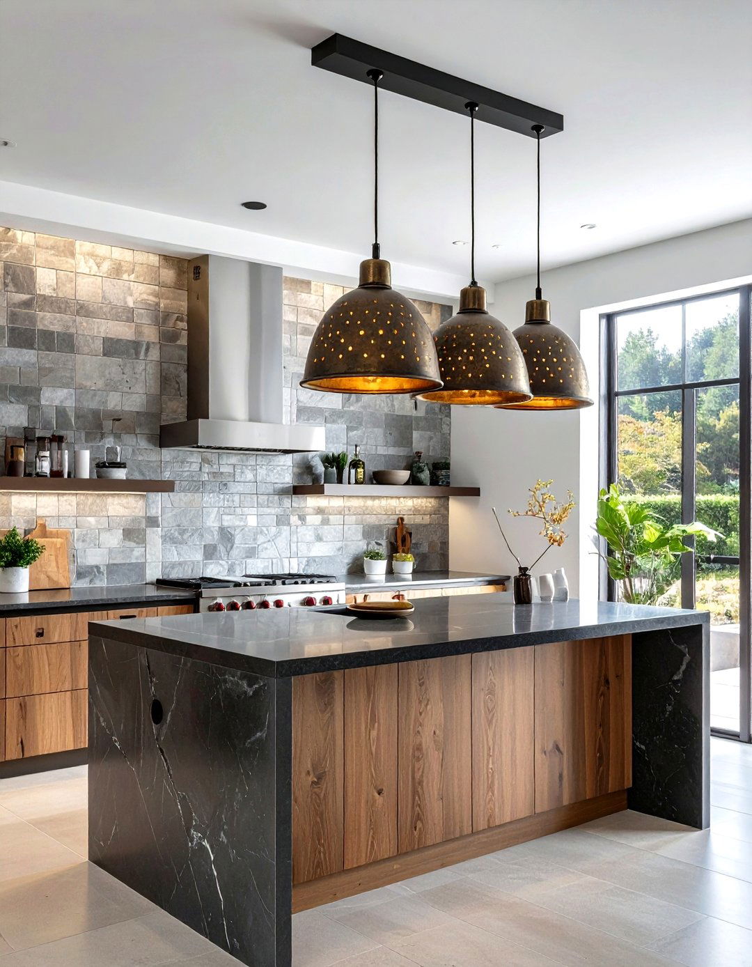 Perforated Metal Island Light - 30 industrial pendant kitchen ideas