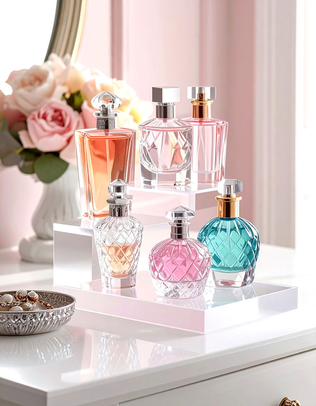 Perfume bottle dresser display - 30 dresser vignette ideas