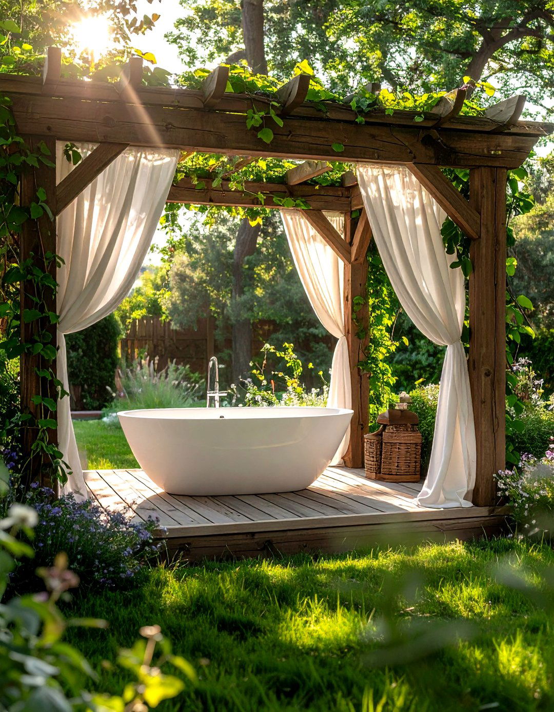 Pergola outdoor bathtub - 30 outdoor bathroom ideas