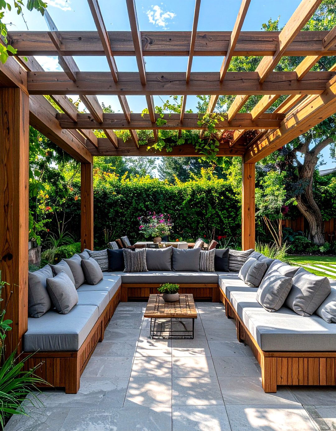 Pergola with built in seating - 30 pergola dining ideas