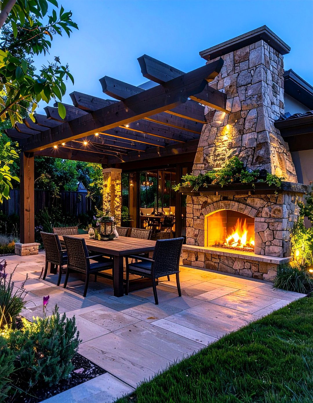 Pergola with outdoor fireplace - 30 pergola dining ideas