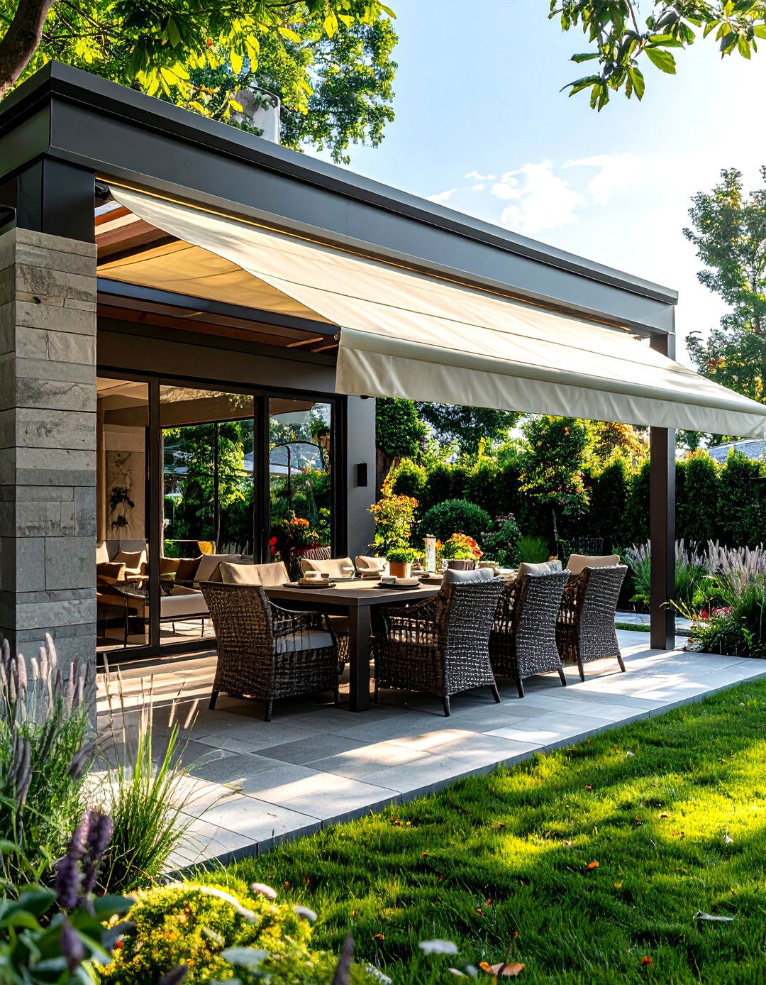 Pergola with retractable canopy - 30 pergola dining ideas
