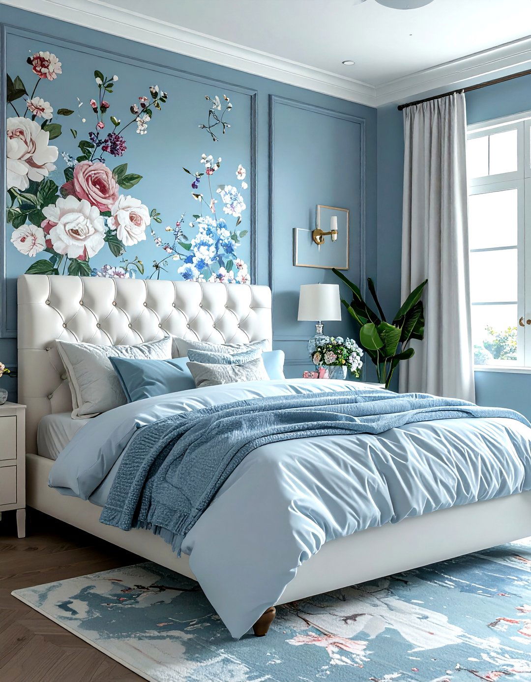 Periwinkle Floral Bedroom - 30 blue bedroom design ideas