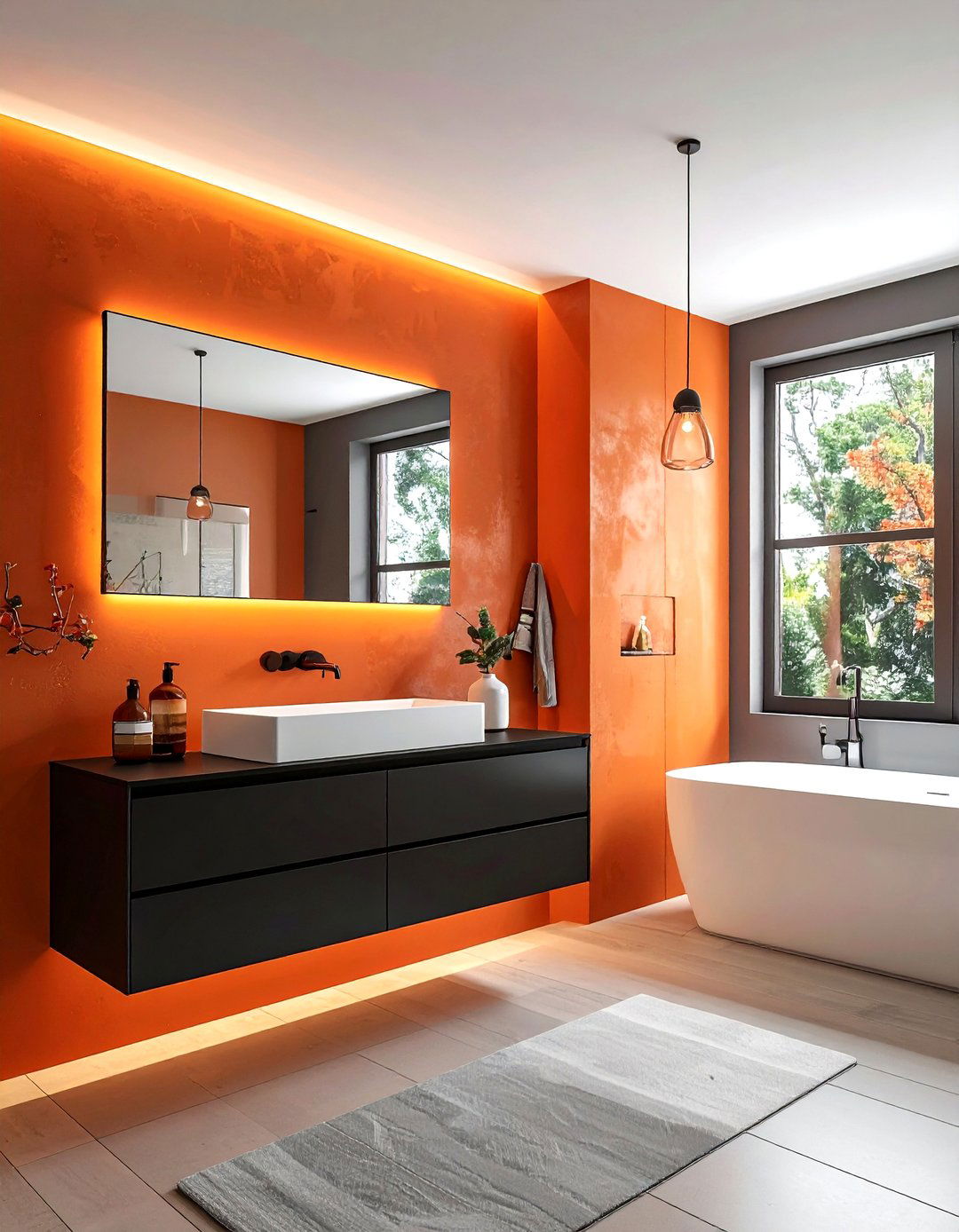 Persimmon bathroom accent wall - 30 orange bathroom decor ideas