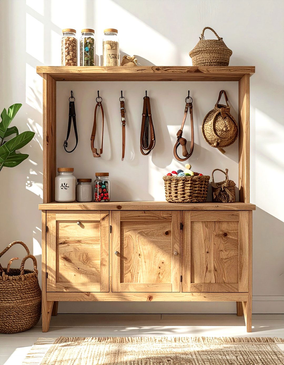 Pet Supply Station - 30 living room organization hacks