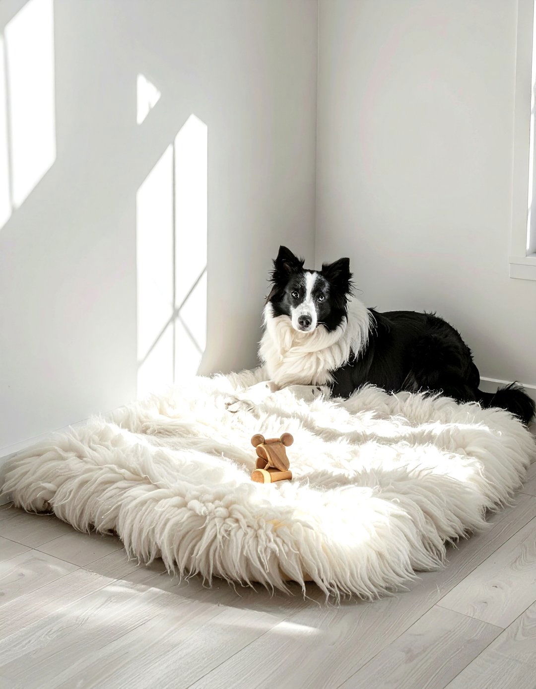 Pet corner with sheepskin rug bed - 30 sheepskin rug ideas