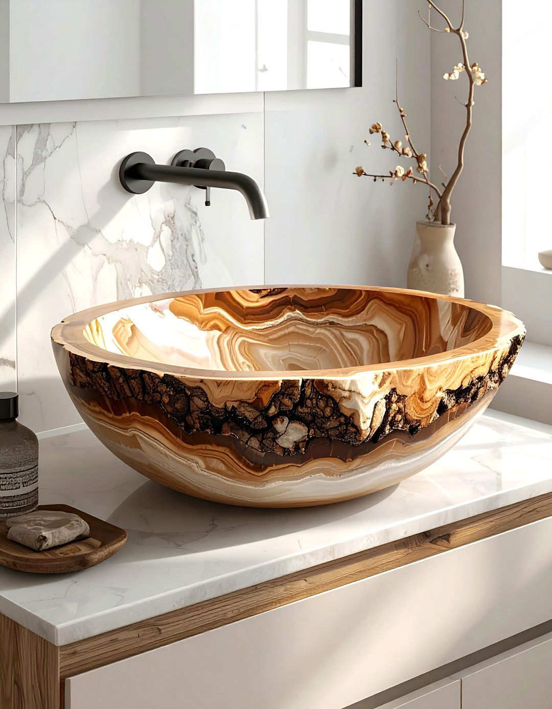 Petrified wood sink - 30 stone sink ideas